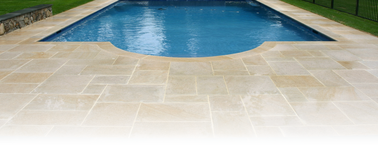 Concrete Pool Deck - Stained Stamped Concrete Pool (1300x500), Png Download