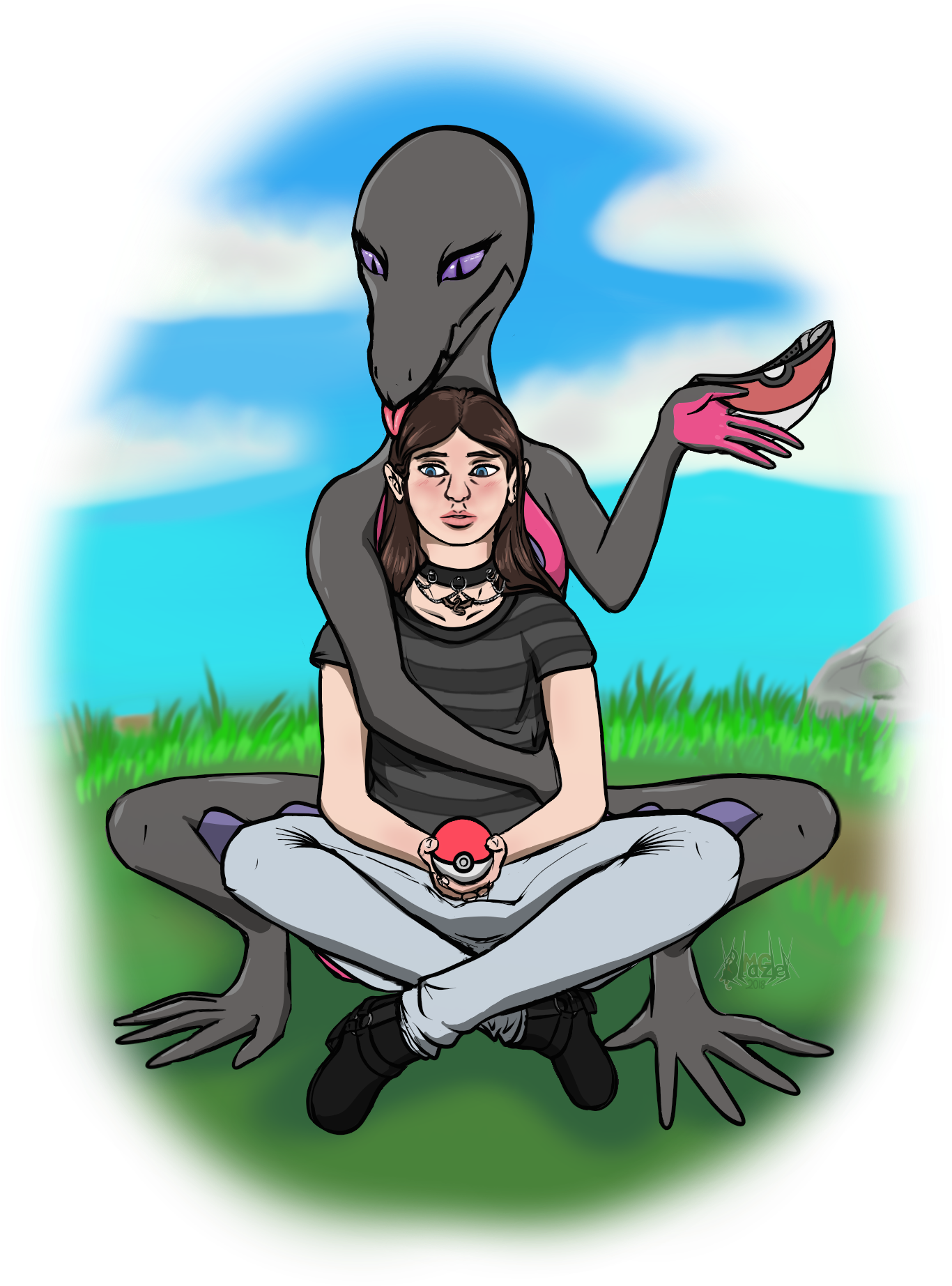 Salazzle And Her Pet Trainer - Illustration (1400x2000), Png Download