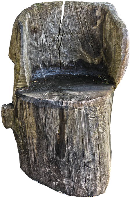 Chair, Seat, Log, Sawn, Wood, Weathered, Structure - Chair (487x720), Png Download