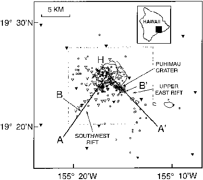Map Of The Kilauea Caldera Region With Inset Showing - Kīlauea (420x371), Png Download
