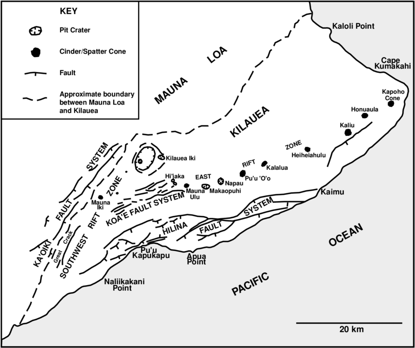 Map Of The Southeastern Corner Of The Island Of Hawai'i, - Hawaii Rift Zone Map (850x713), Png Download
