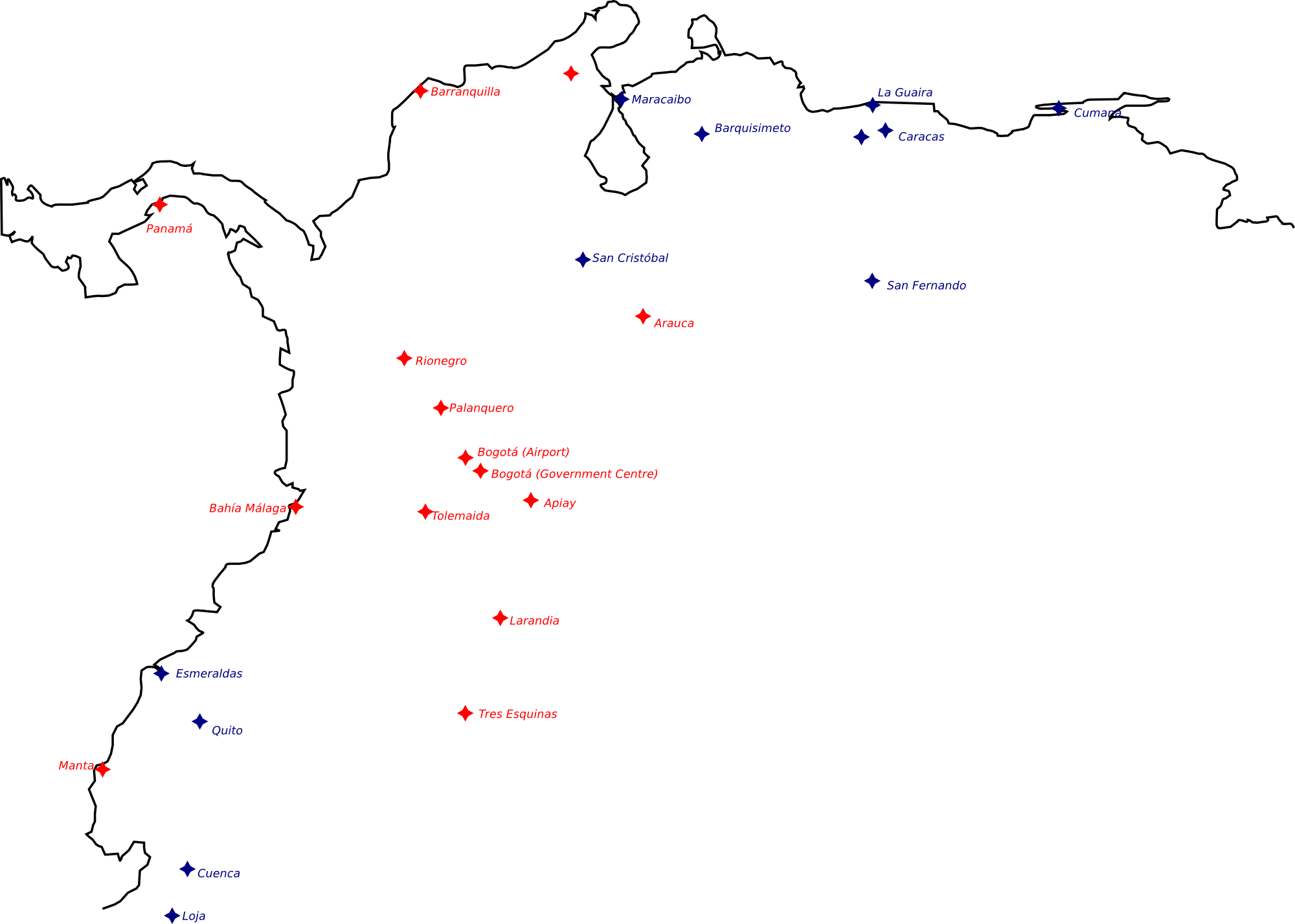 Ecuador Colombia Venezuela Map Strikes - Map (2000x1428), Png Download
