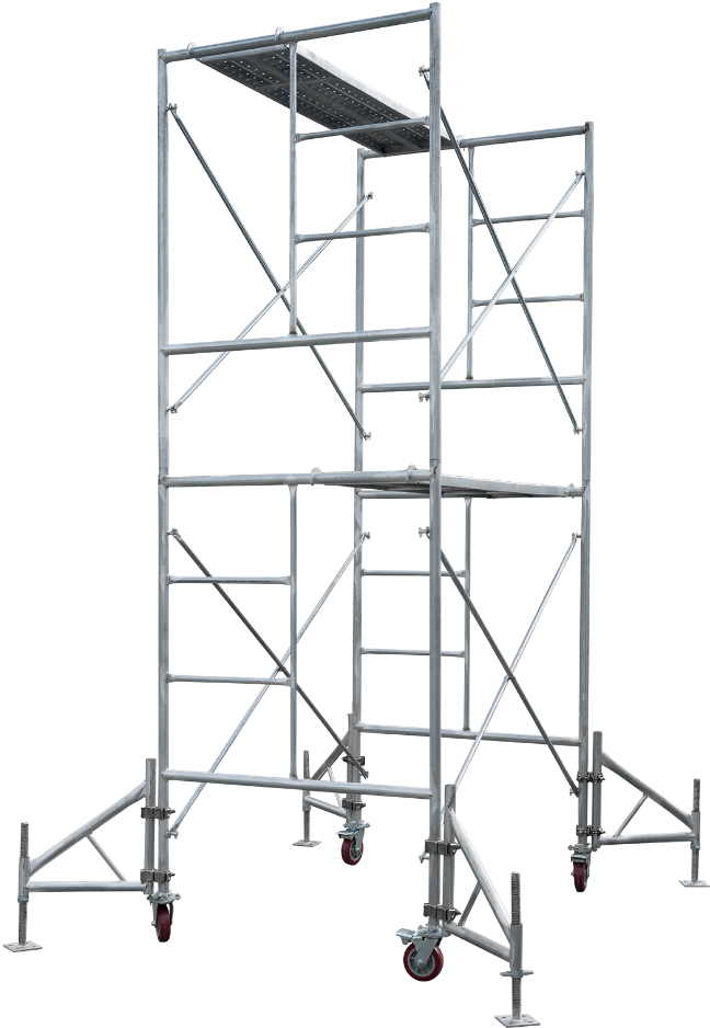 6m Mobile Scaffold Tower With Stabilising Feet - Shelf (1379x1034), Png Download