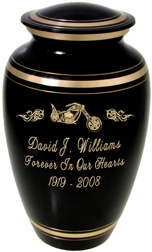 Black Gold Urn With Motorcycle And Flames - Cremation Urn (500x500), Png Download