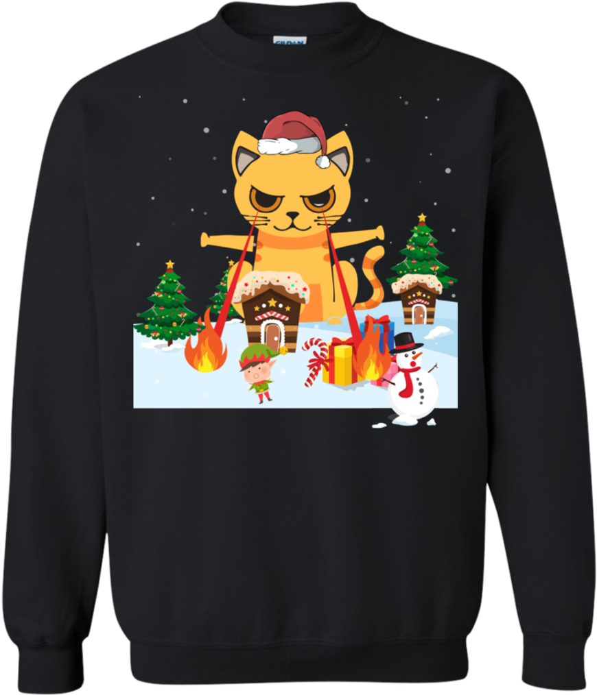 Cat Laser Eyes Funny Crewneck Pullover Sweatshirt - T-shirt (1024x1024), Png Download