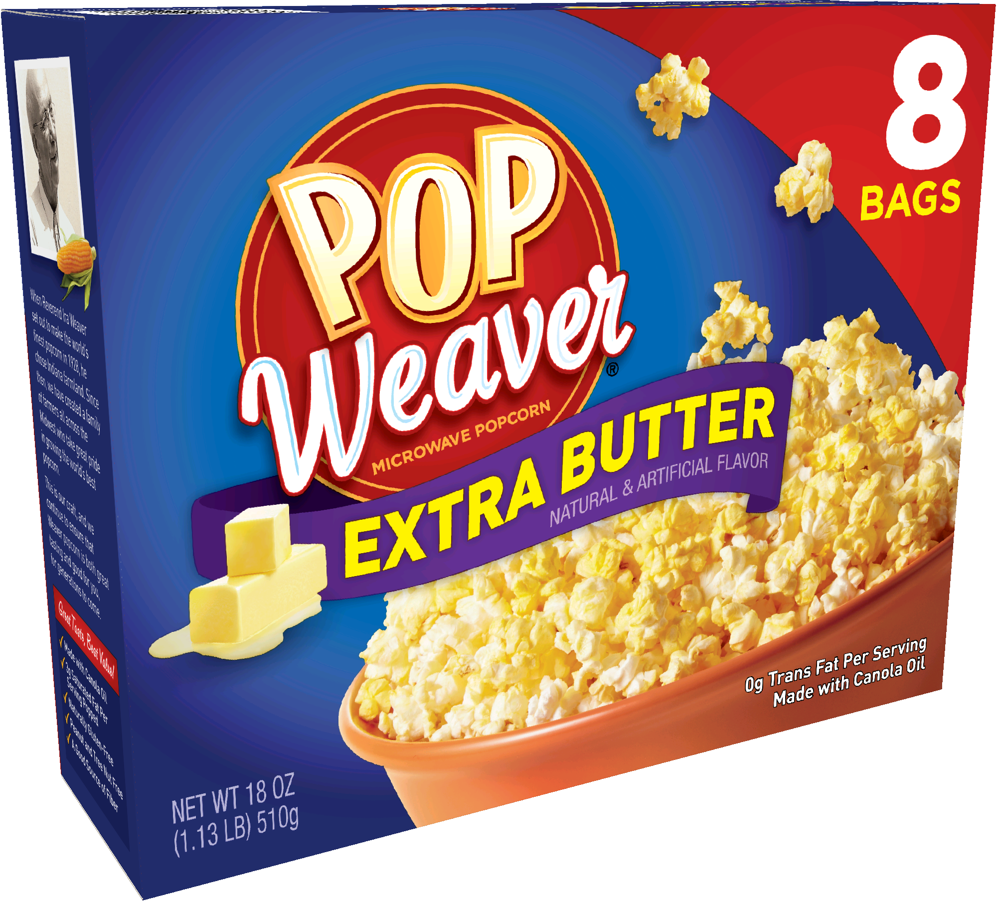 Pop Weaver Extra Butter - Pop Weaver Microwave Extra Butter Popcorn 24 Bags (2000x1808), Png Download