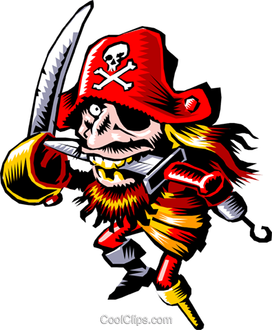 Cartoon Pirate Royalty Free Vector Clip Art Illustration - Knife On Mouth Art (395x480), Png Download