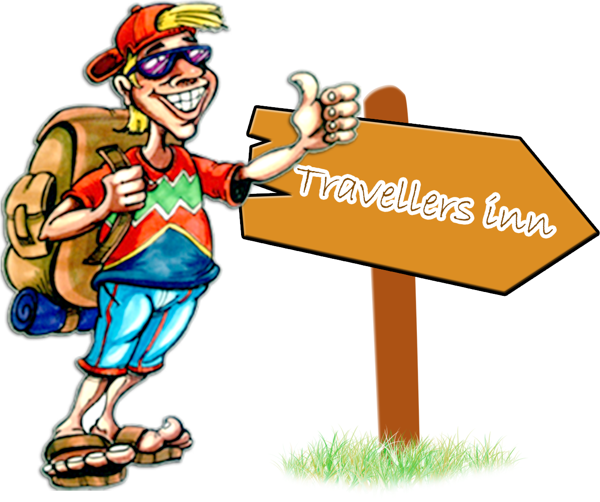 Follow Hotel Travellers Inn - Cartoon Transparent Traveller (2230x1035), Png Download