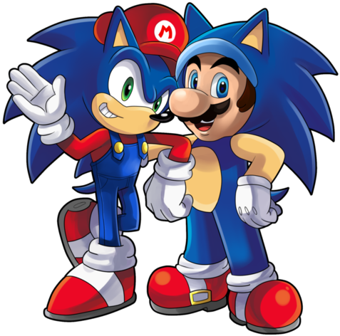 Sonic Hintergrund With Anime Called Mario And Sonic - Sonic In Mario Costume (495x500), Png Download