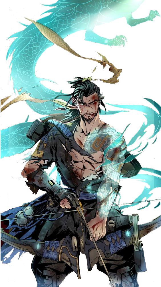Handsome Cartoon - Dragon Hanzo Art (564x1002), Png Download