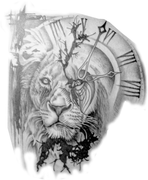 Tumblr Png Tattoos - Lion And Clock Tattoo (500x667), Png Download