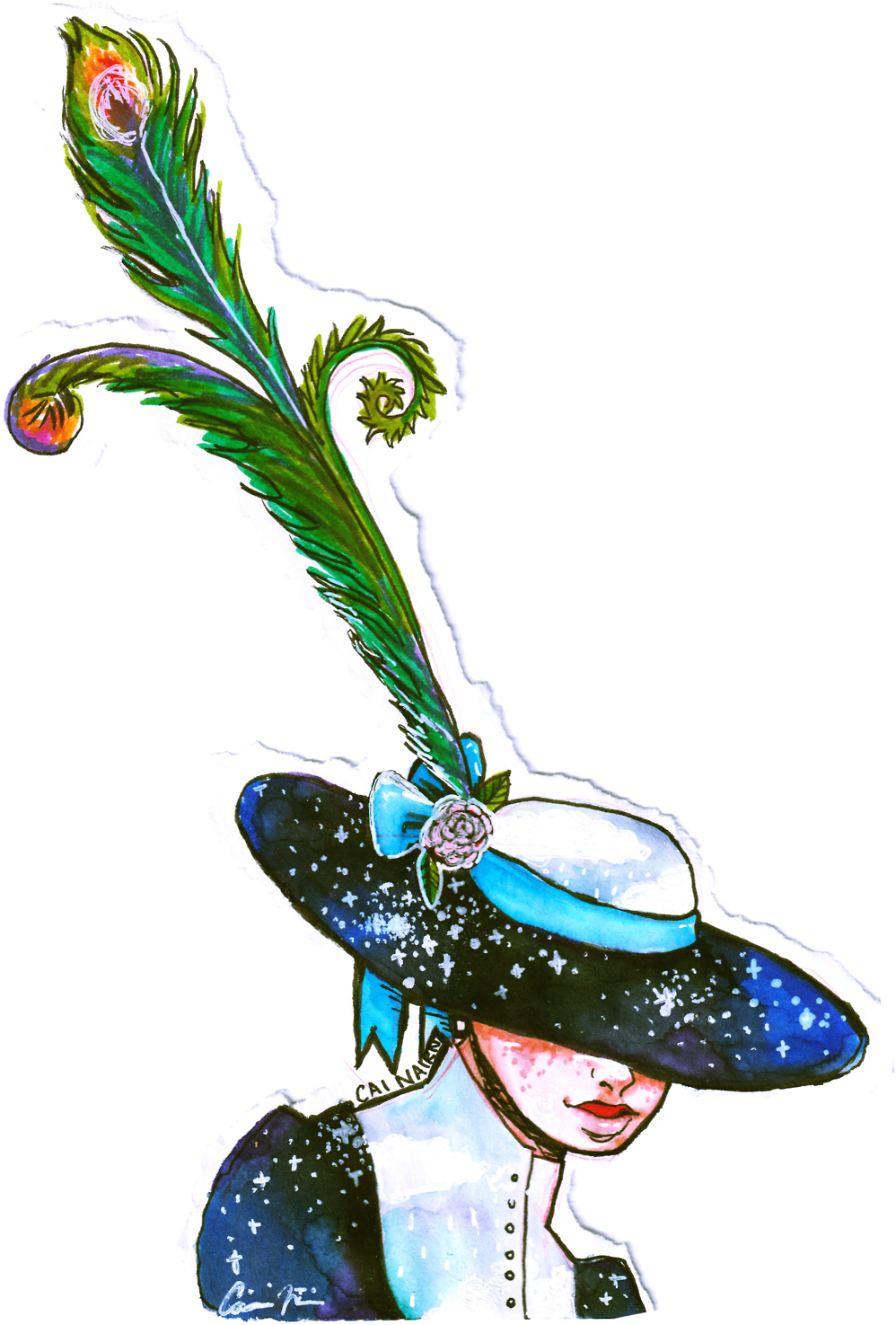 Watercolor Galaxy Medibang Paint Peacock Hat Art On - Illustration (1280x1565), Png Download