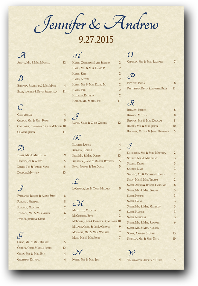 Parchment Seating Chart - Calligraphy (1000x1000), Png Download