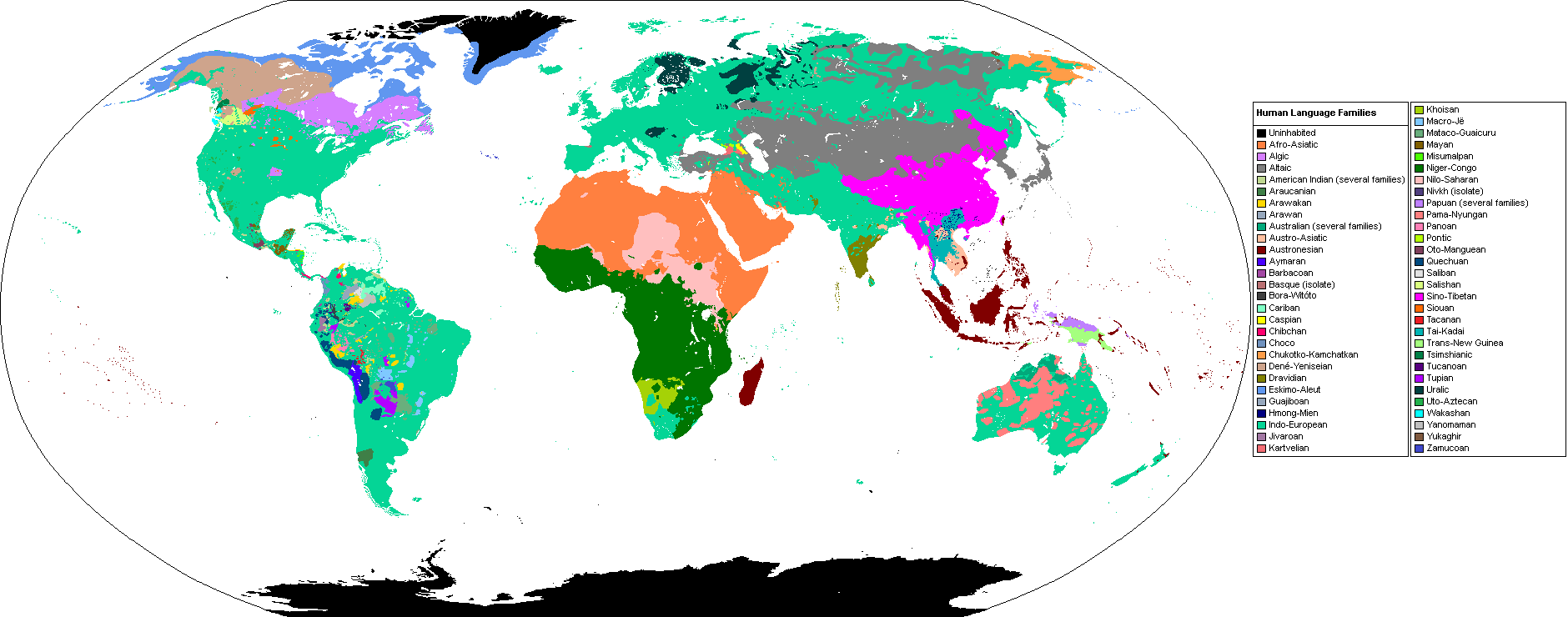 Primary Human Language Families Map - Human Language Around The World (1880x740), Png Download
