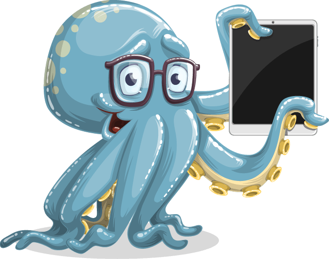 Vector Octopus With Tablet - Cartoon Octopus Smart (676x531), Png Download