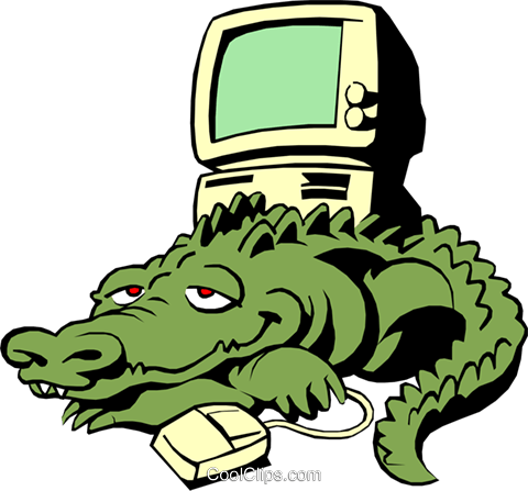 Cartoon Alligator With Computer Royalty Free Vector - Crocodile On A Computer (480x447), Png Download