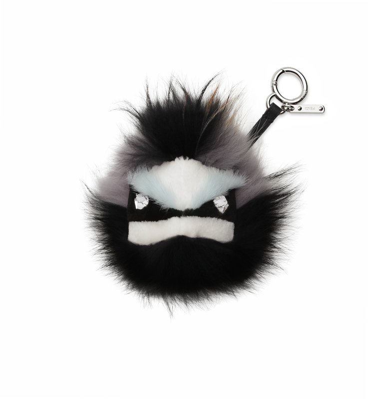 Fendi Black/grey Fur Buggies With Crystal Eyes - Fendi Monster Bugs Crystal Eyes (737x800), Png Download