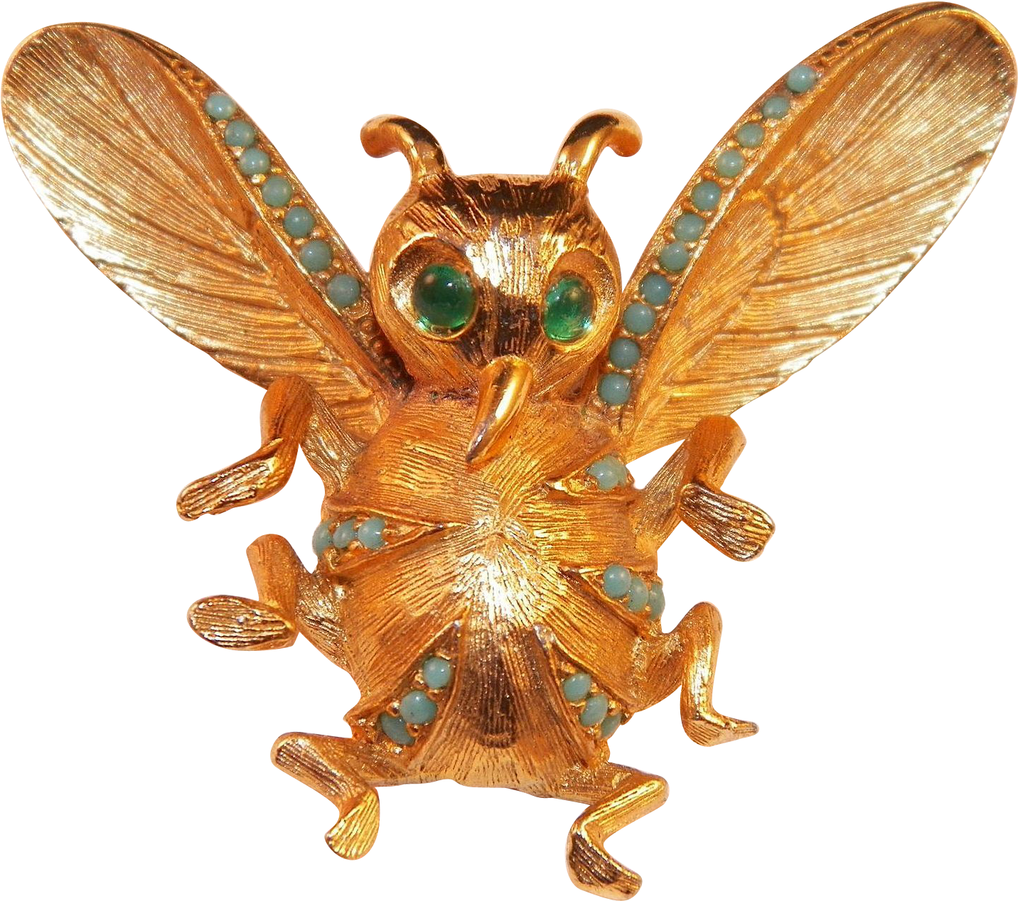 Vintage Denicola Figural Gold Tone Bug Pin With Green - Costume (1431x1431), Png Download