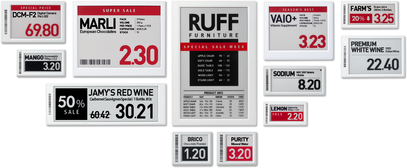 From 7-segment To Graphic Tag Displays Information - Etiqueta Eletronica De Preço (1373x572), Png Download