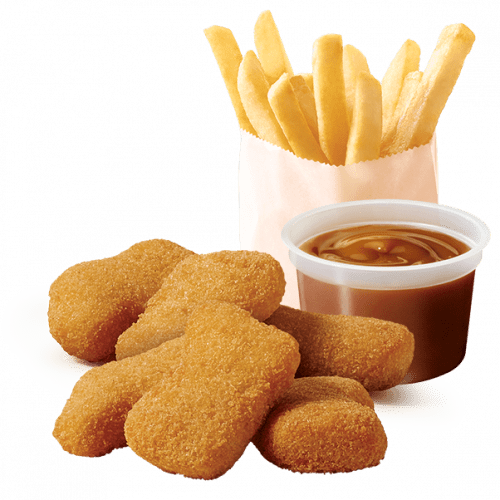6 Nuggets Deal - Rooster Red Gravy And Chips (500x500), Png Download