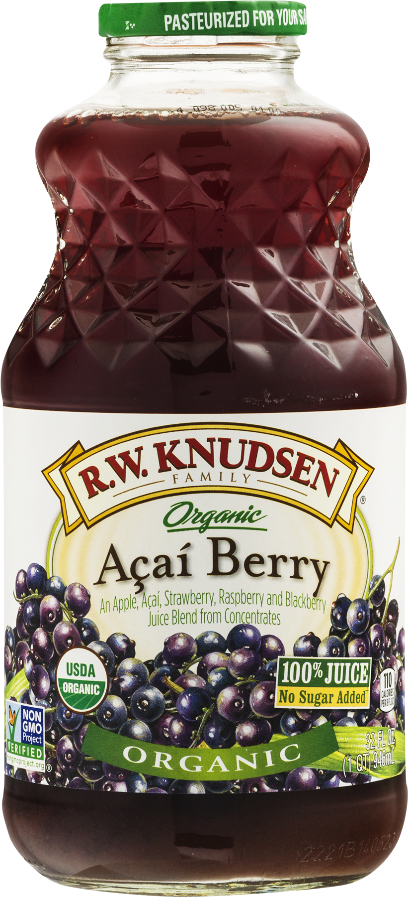 Knudsen Organic 100% Juice, Acai Berry, 32 Fl Oz, 1 - R.w. Knudsen Family, Organic Juice, Apple - 32 Fl Oz (1800x1800), Png Download