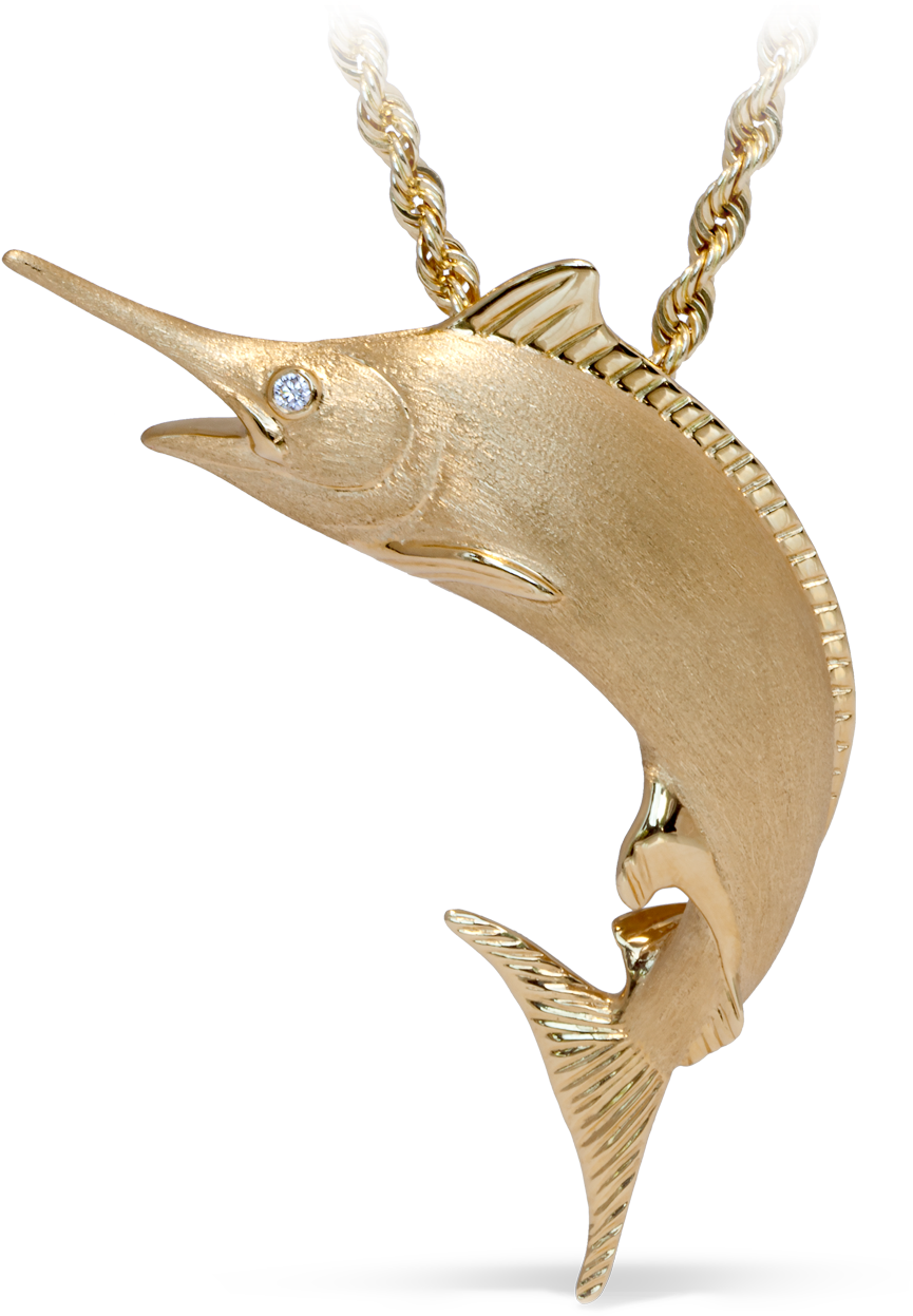 Yellow Gold Marlin Diamond Fish Necklace - Pendant (1280x1280), Png Download