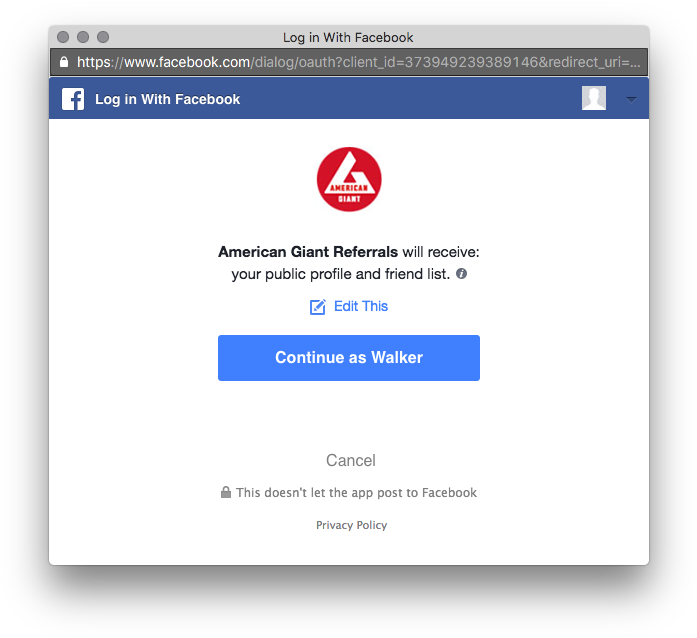 Facebook Referral American Giant Login - Facebook Continue (712x651), Png Download