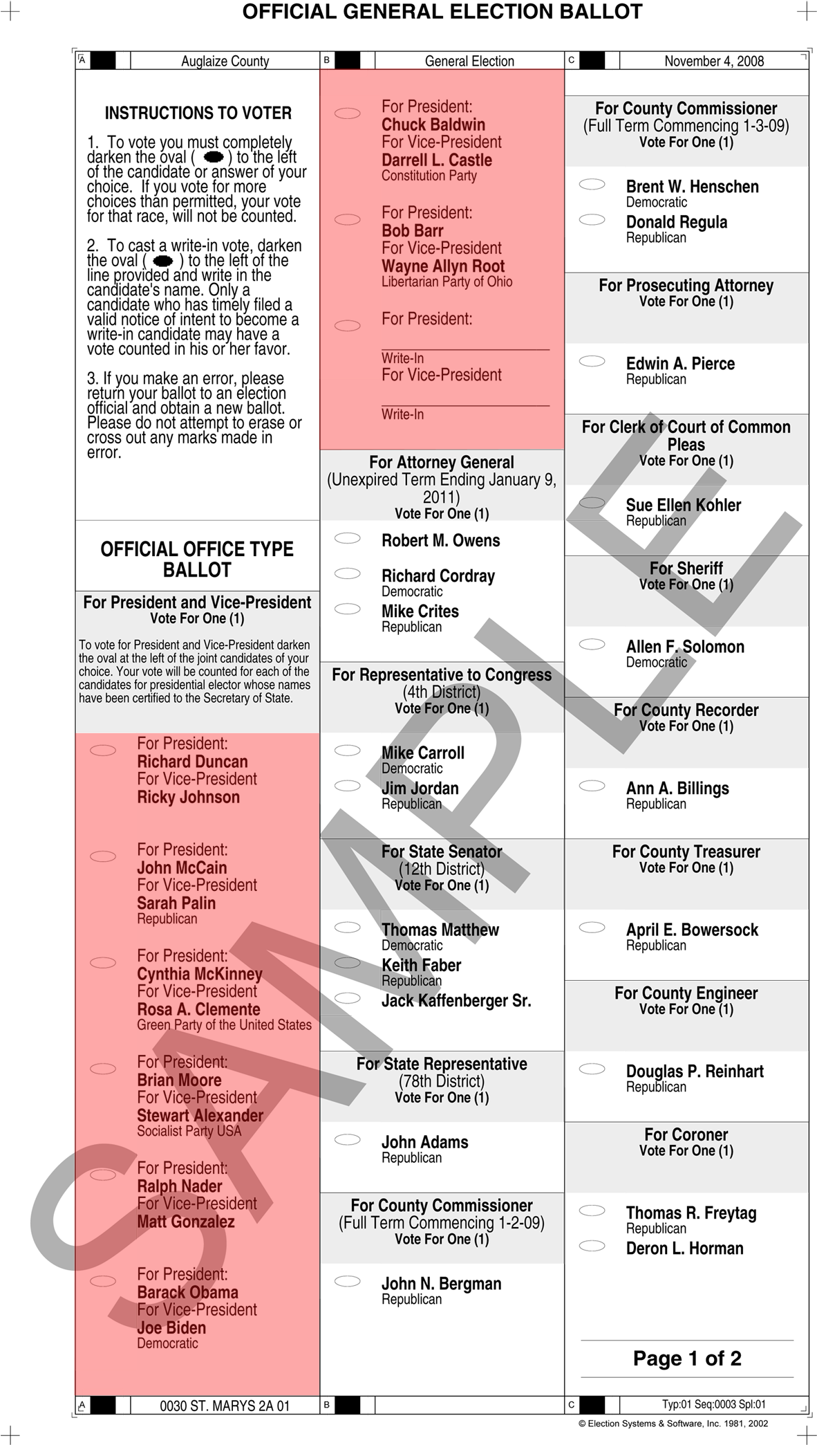 Ballot - Us Voting Ballot Example (1273x2100), Png Download