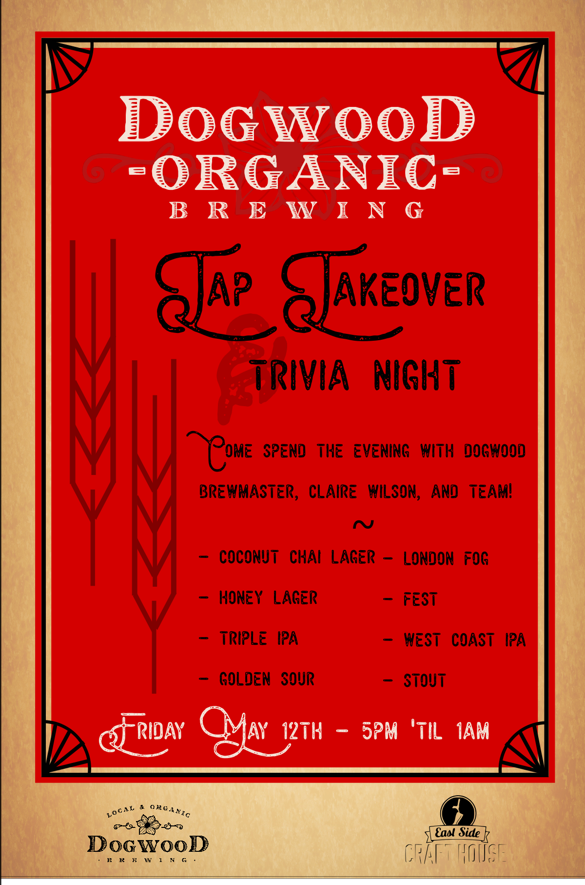 Dogwood Tap Takeover & Trivia @ East Side Craft House - Poster (1200x1813), Png Download