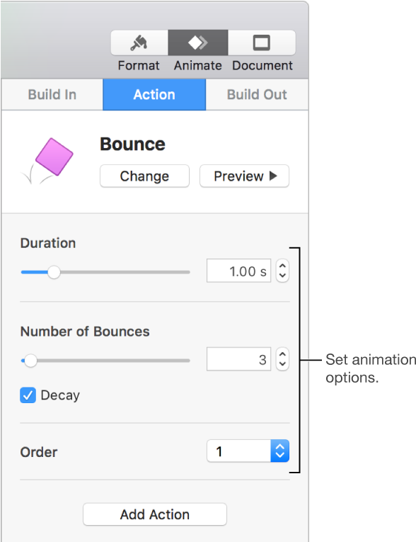 Action Controls In The Animate Section Of The Sidebar - 키 노트 반복 애니메이션 (598x766), Png Download