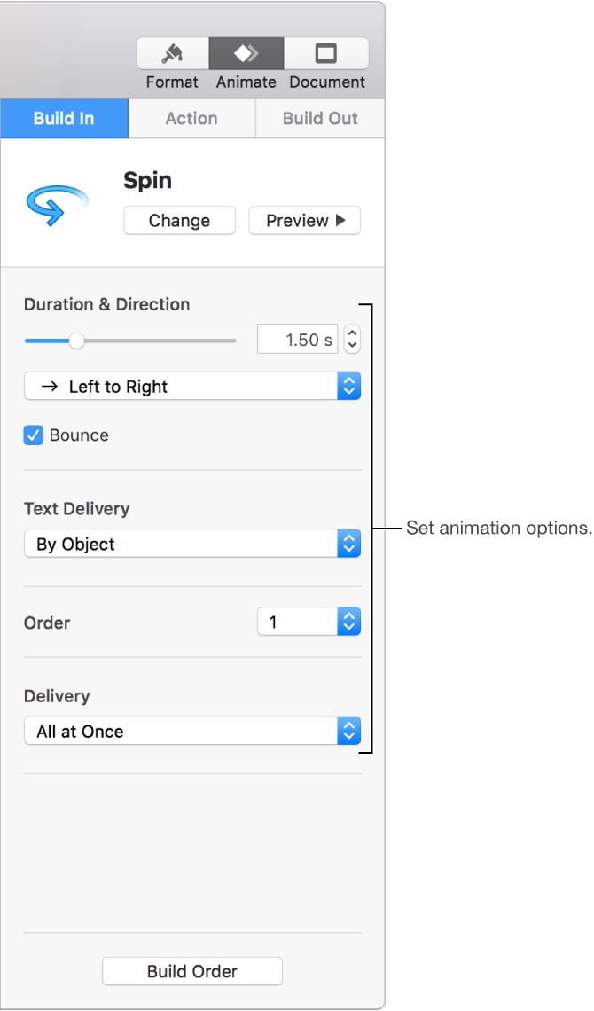 Build In Options In The Animate Section Of The Sidebar - Animate Objects In Keynote (670x1140), Png Download