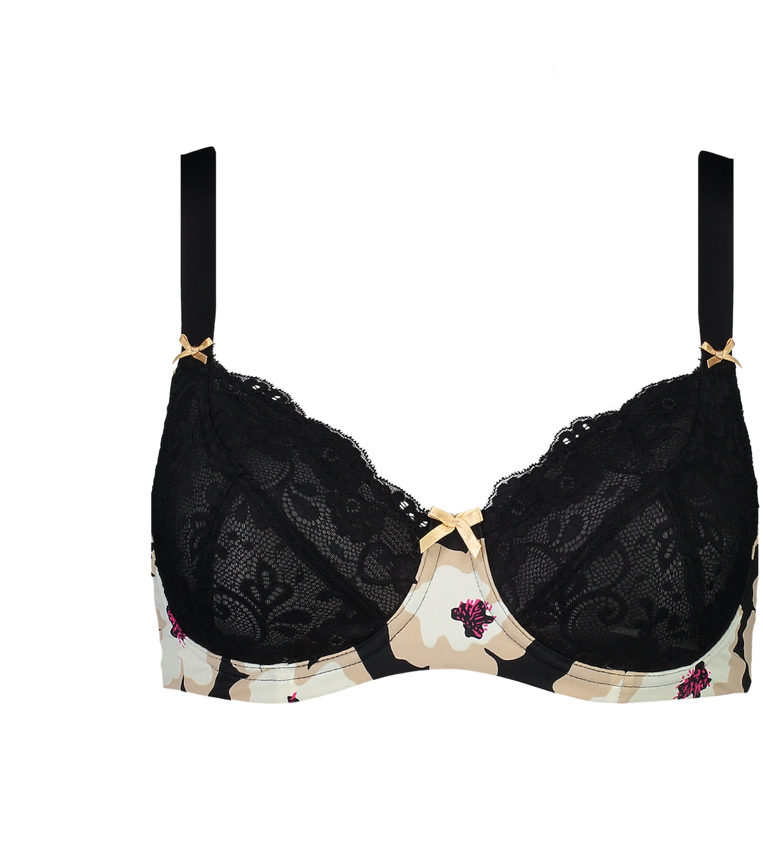Support Floral Print Bra Black Brar04 2091black Print - Bra (1300x1203), Png Download