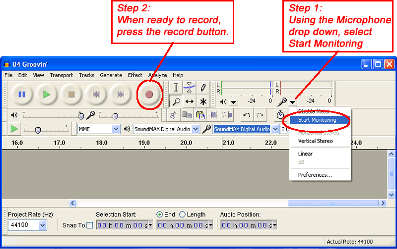 Start Recording - Audacity 1.2 6 (800x503), Png Download