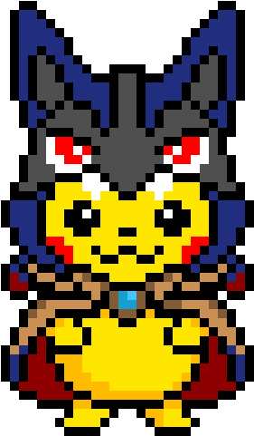 Mega Lucario Poncho Pikachu Pfp - Pixel Art Pikachu Lucario (400x520), Png Download