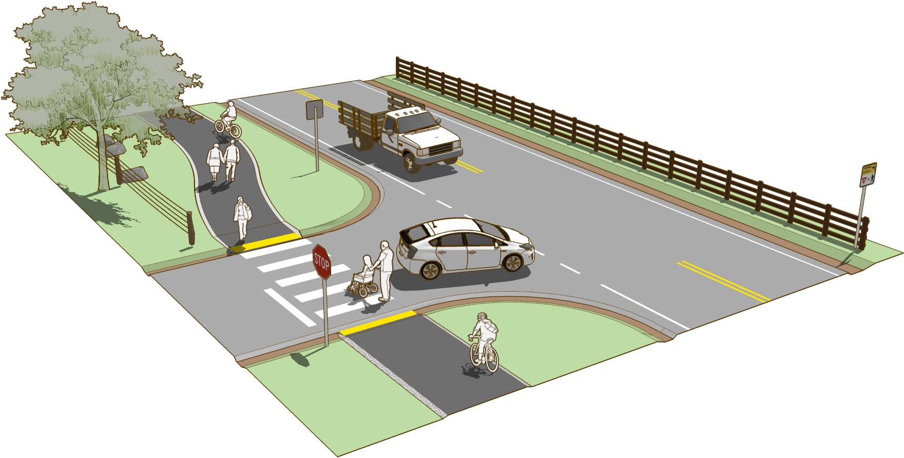Sidepaths Can Offer A High Quality Experience For Users - Crossing Road Design (1920x953), Png Download