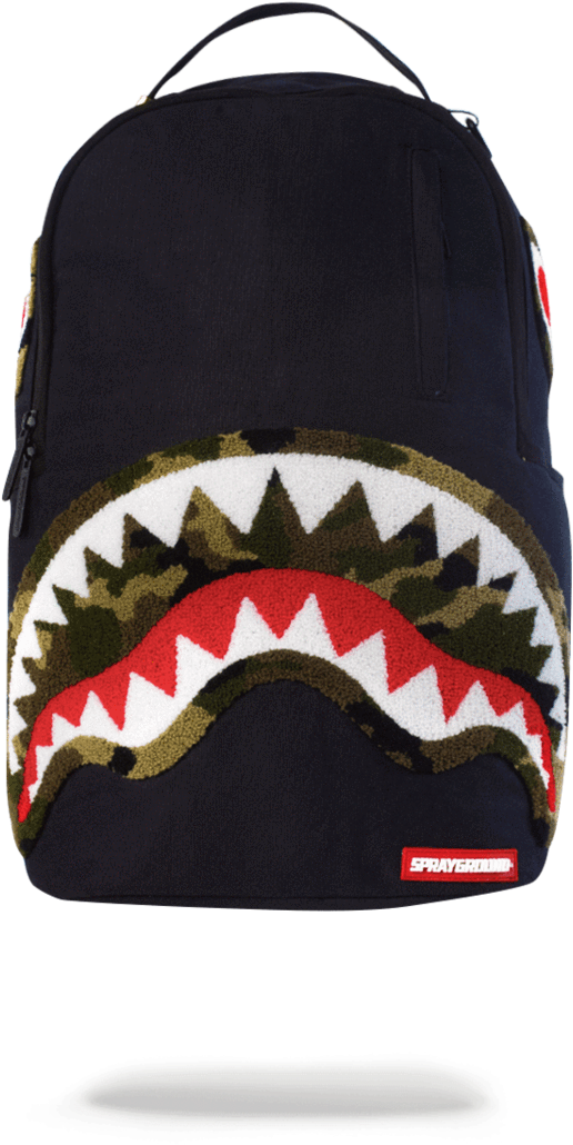 Sprayground- Camo Chenille Shark Backpack - Sprayground Camo Chenille Shark (900x1148), Png Download