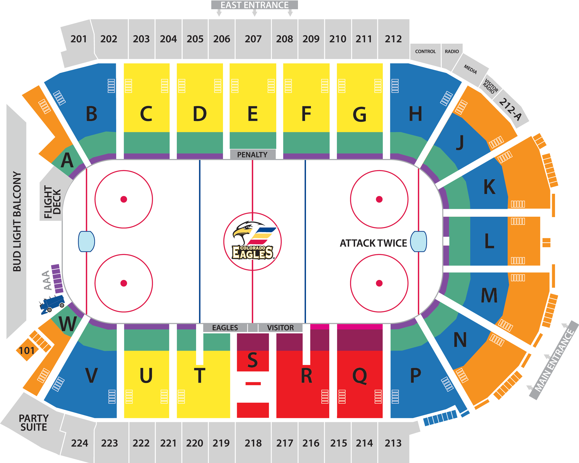 Seating Chart Arenaseating Ssn 2018 - Colorado Eagles Seating (2000x1598), Png Download