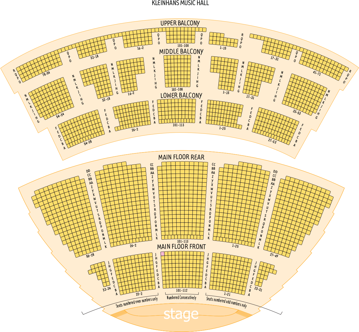 General Seating Chart - Kleinhans Music Hall Floor Plan (1200x1118), Png Download