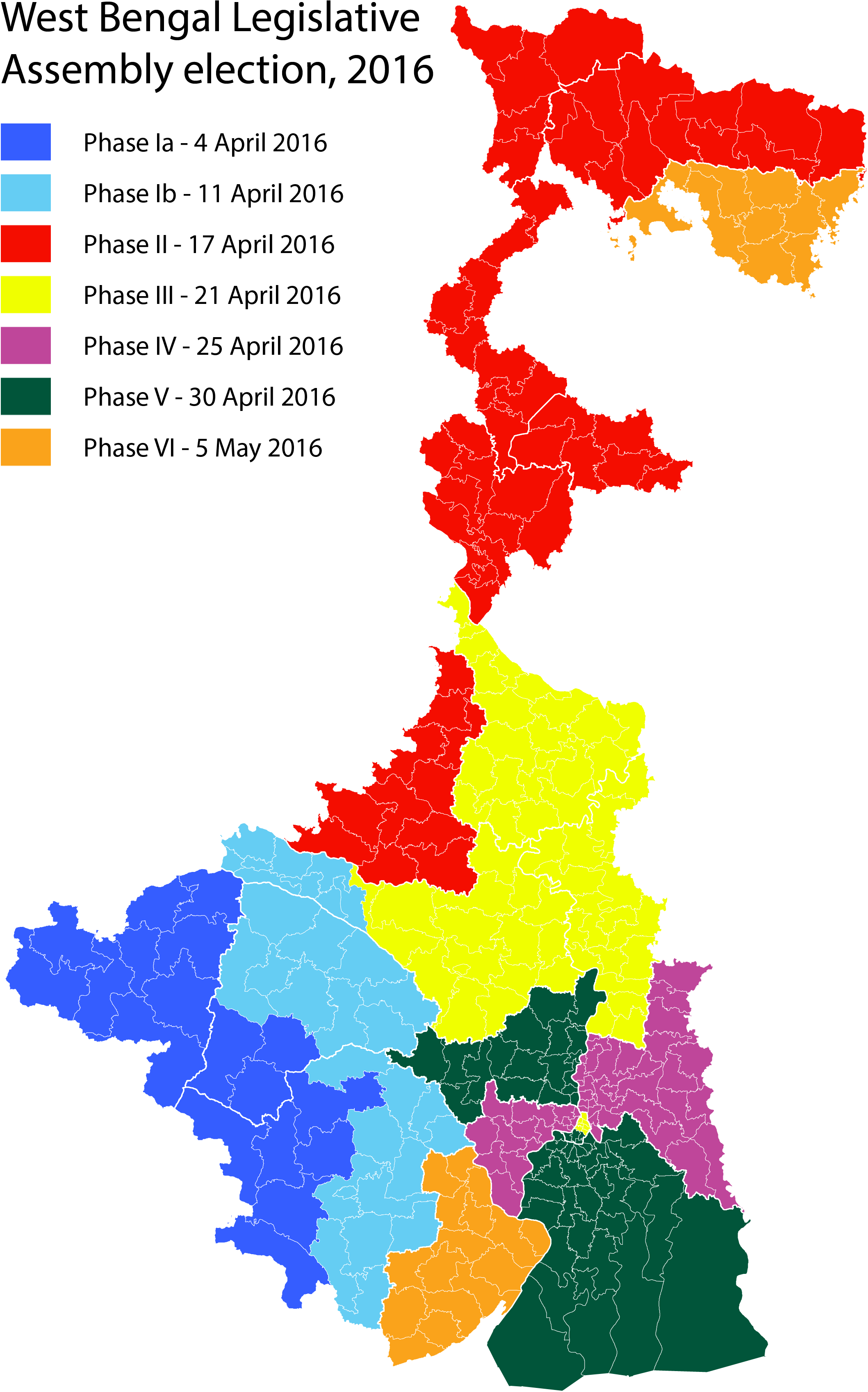 2016 West Bengal State Assembly Polling Dates - West Bengal Political Map (2331x3638), Png Download