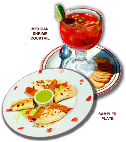Mexican Shrimp Cocktail And Sampler Plate - Sopaipilla Factory (419x463), Png Download