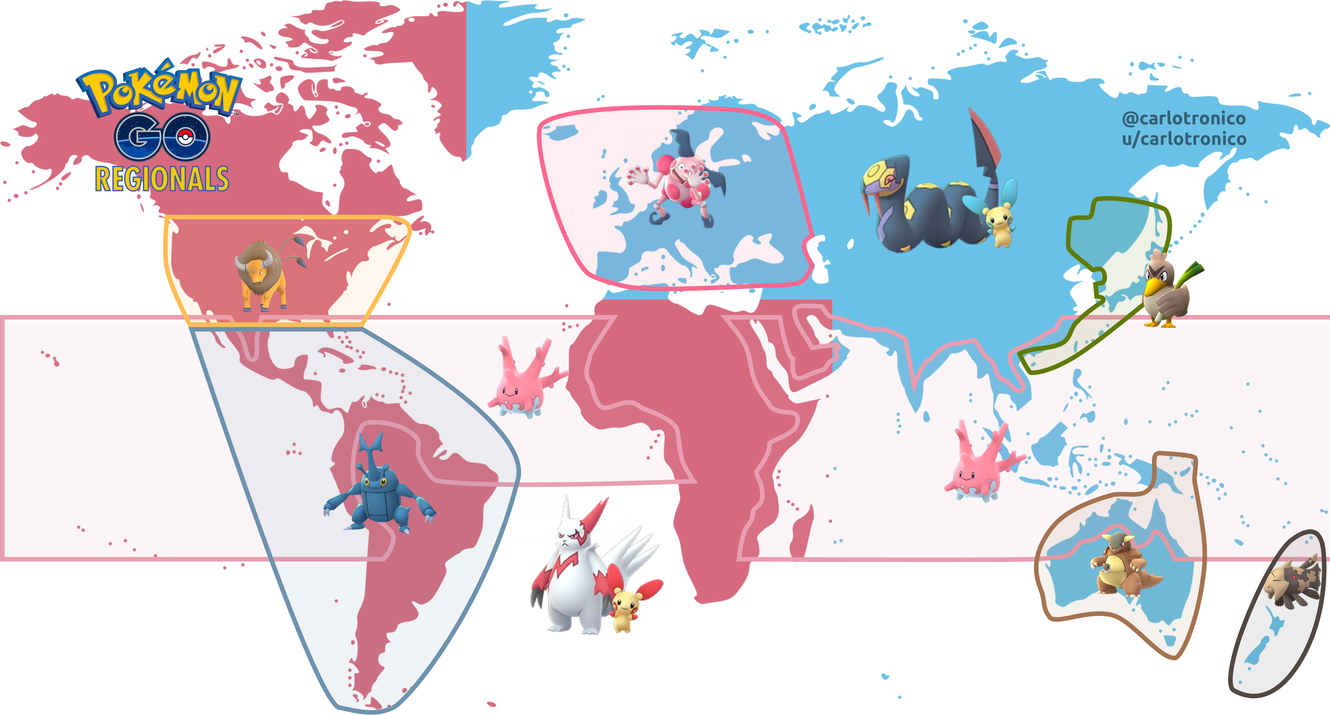 Current Regional Map Based On Reports From Reddit Users - Pokemon Go Regionals Map (4660x2506), Png Download
