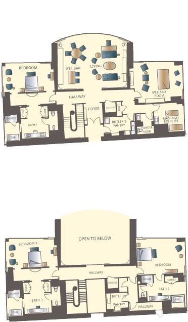 Luxury Three Bedroom Duplex - Duplex Room Hotel Plan (372x637), Png Download