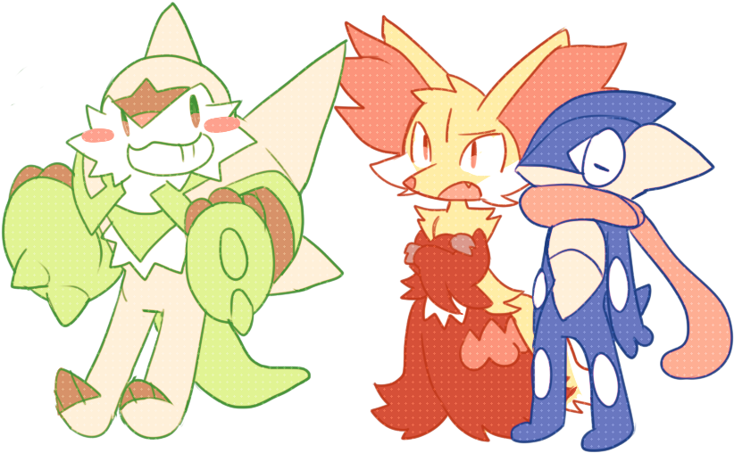 Chesnaught Greninja Delphox - Greninja Chesnaught Delphox Cute (867x557), Png Download