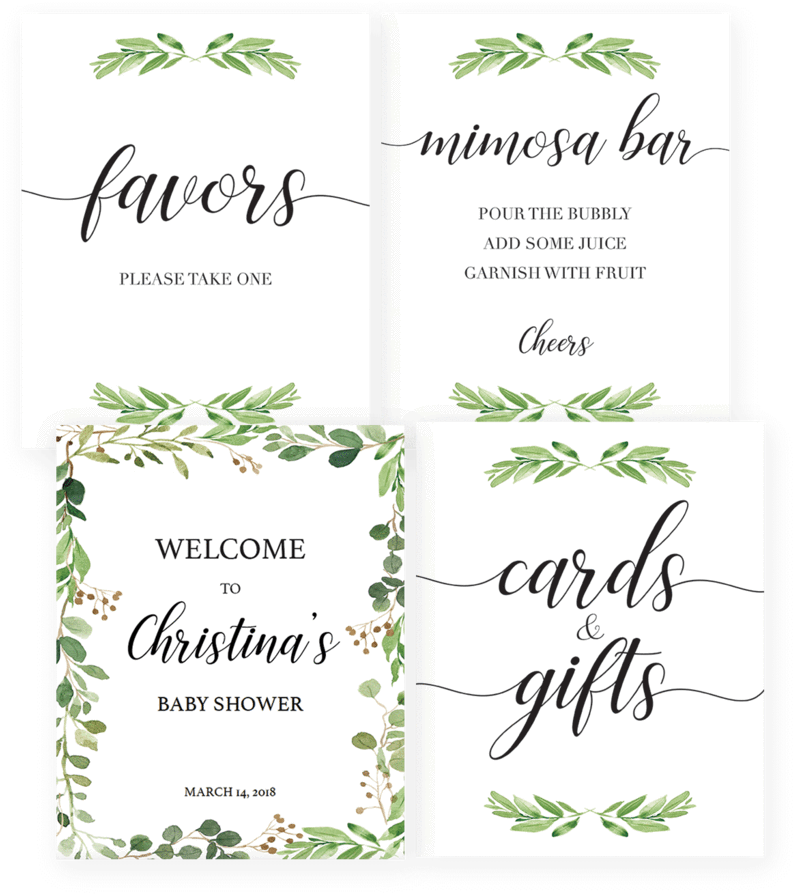 Greenery Baby Shower Decor Printables By Littlesizzle - Weltfrieden-kalligraphie-feiertag Karte (819x1024), Png Download