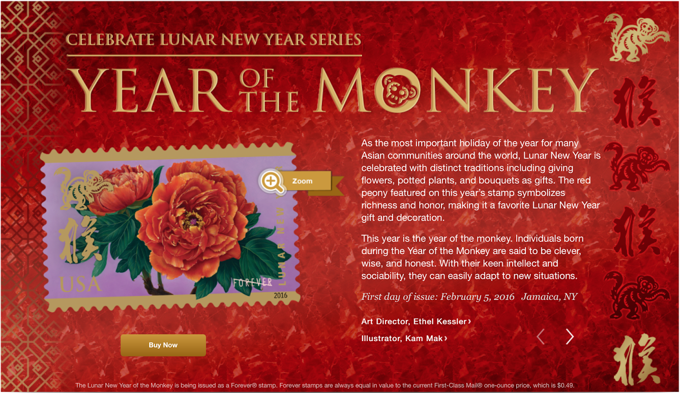 Happy St Valentine's Day - Year Of The Monkey Forever Stamp (1600x1000), Png Download