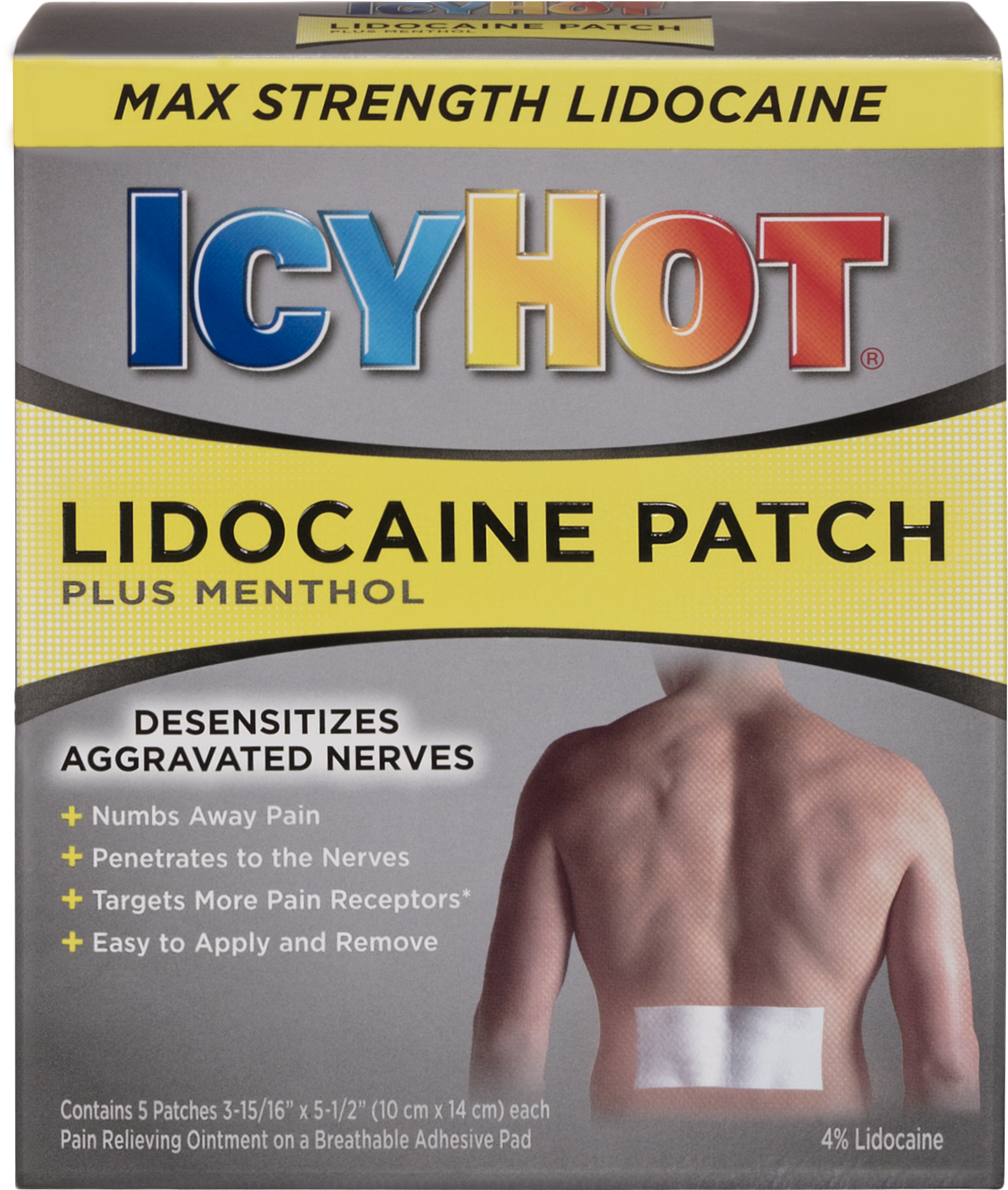 Two Active Ingredients To Relieve Pain Fast - Icy Hot Lidocaine Patch (1969x2794), Png Download