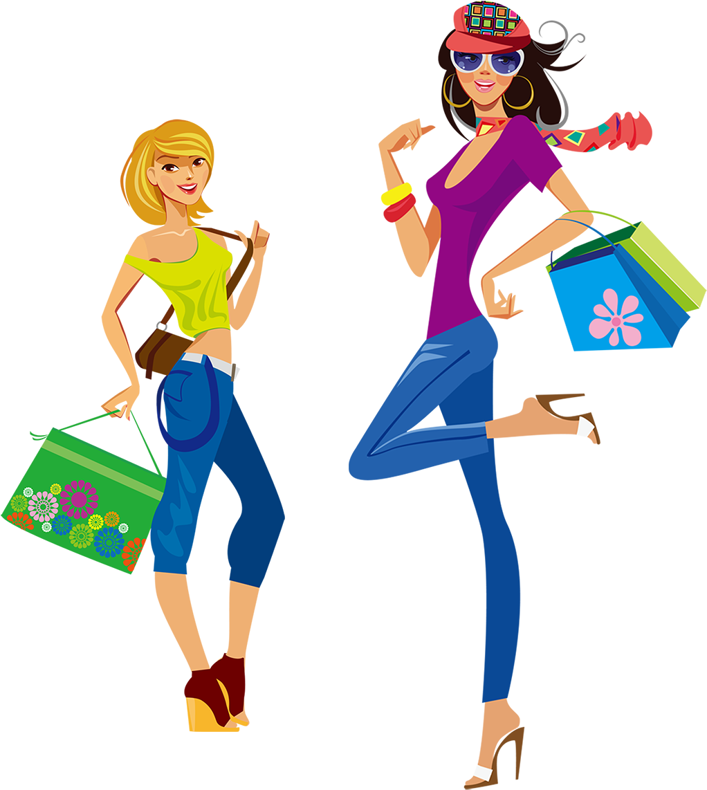 Dibujos Animados Para Las Chicas De La Moda - Girl Shopping Clipart Png (2090x2000), Png Download