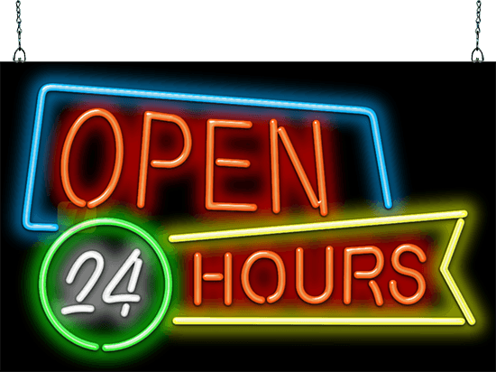 Open 24 Hours Neon Sign - Open 24 Hours Neon (550x412), Png Download