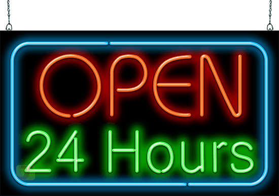Open 24 Hours Super Large Neon Sign - Neon Sign (550x386), Png Download