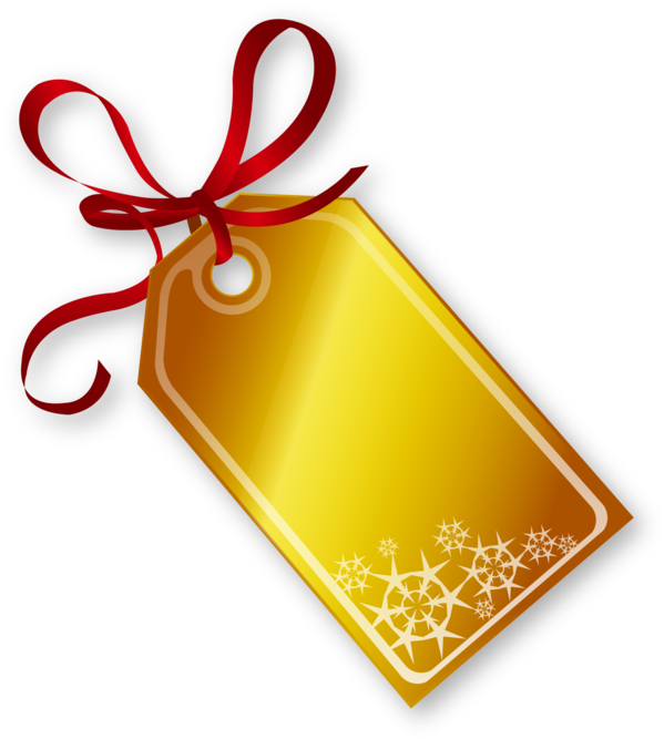 Golden Christmas Tag With Red Ribbon - Ribbon Tag Png Gold (648x700), Png Download
